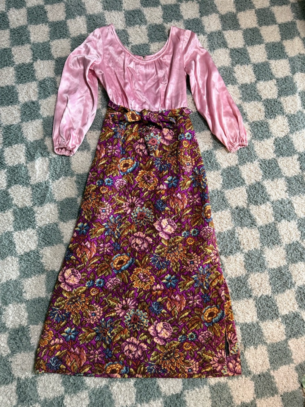 KELLY ARDEN Vintage 1970s Long Sleeve Quilted Maxi Dress Floral Retro Size 9